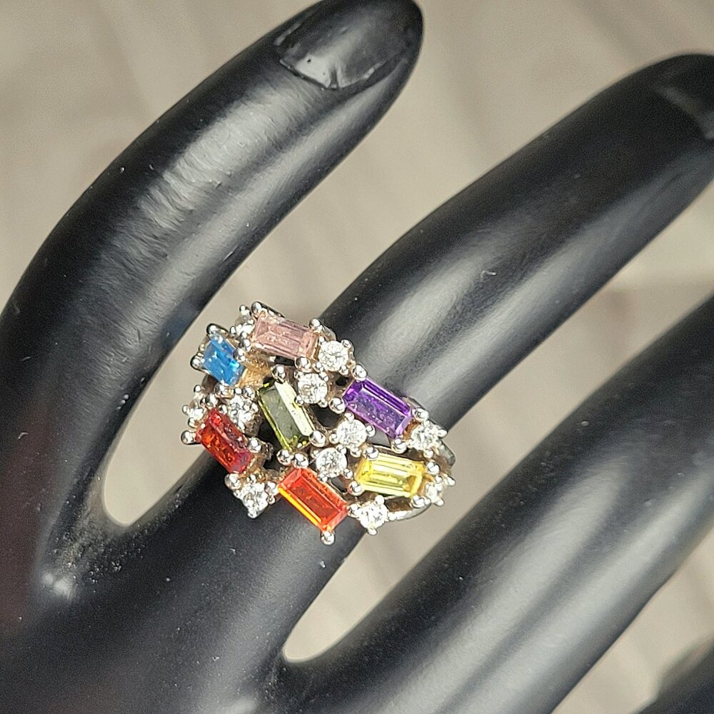 QVC Diamonique Rainbow Scattered Baguette Ring Size 5 (925 jcm cz china)